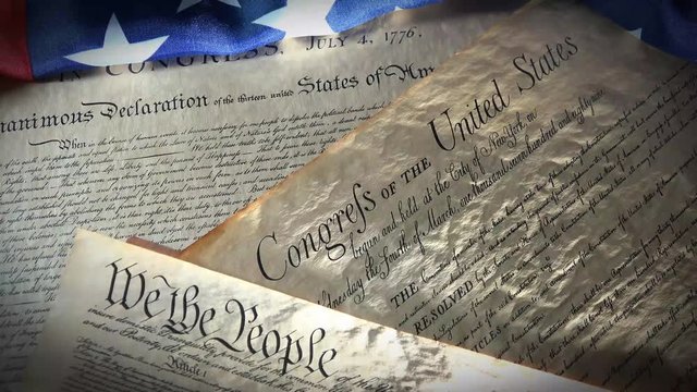 United States Bill of Rights Preamble to the Constitution and American Flag
