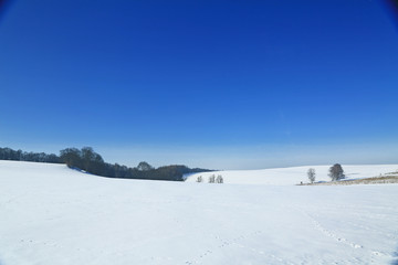 Fototapeta na wymiar Landschaft im Winter mit blauem Himmel, Erzgebirge, Sachsen, Deutschland
