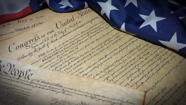 United States Bill of Rights Preamble to the Constitution and American Flag