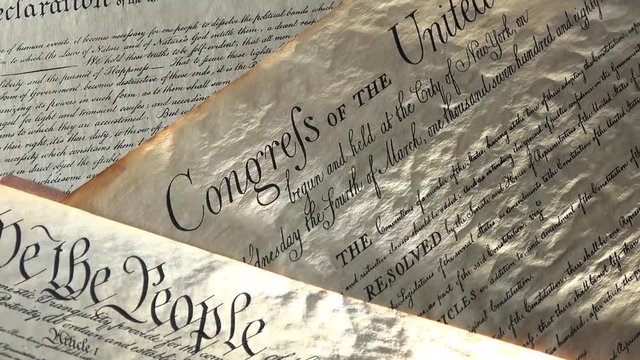 United States Bill of Rights Preamble to the Constitution and American Flag