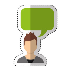 young man with speech bubble avatar character vector illustration design