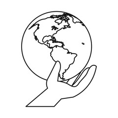 environmental hand holding world care thin line vector illustration eps 10