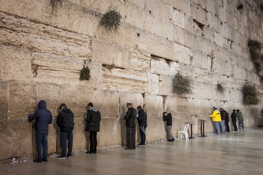 Men Praying - Wailing Wall - West Wall - Old Jerusalem, Israel