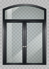 Classic wooden window and double doors to the terrace. Transparency. Vector graphics
