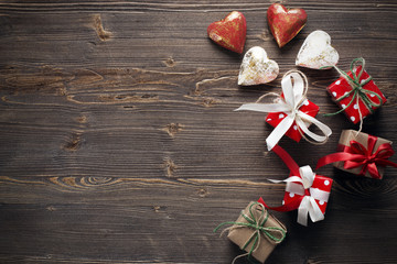 Small beautifully wrapped gifts and hearts