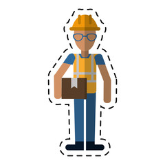 construction man glasses cardboard box-dot line vector illustration eps 10