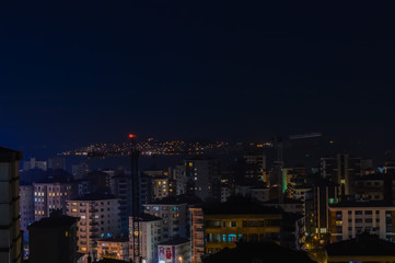 Aerial view of Kadikoy district of Istanbul city at night