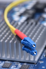 Information Technology Computer Network, Telecommunication Fiber Cable on Electronic Board