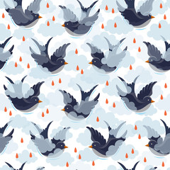 Swallow and clouds pattern