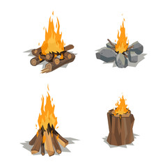 Bonfires isolated vector illustration.