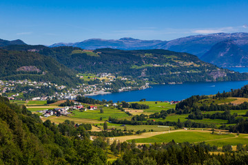 Naklejka na ściany i meble Overview Picture of Øystese a natural pearl in Kvam, Hordaland.