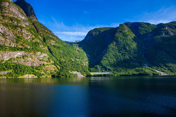 Fjord Landscape with high mountains and deep fjords of western N