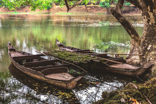 Old wooden fishing canoe, Siem Reap, Cambodia.