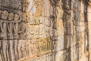 Obraz premium Carved structure and relief in Angkor Thom, Bayon