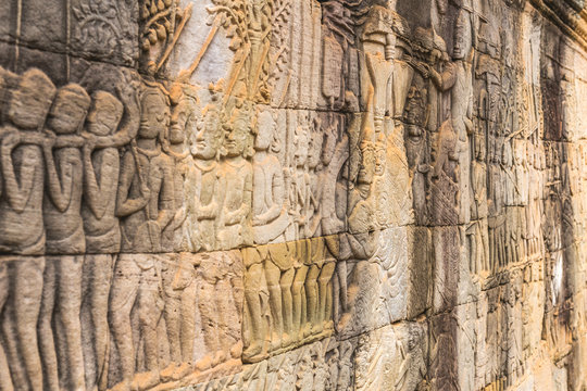 Carved structure and relief in Angkor Thom, Bayon