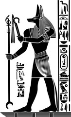 .Stylized drawing of the ancient Egyptian God Anubis. Made in the style of ancient Egyptian reliefs. - obrazy, fototapety, plakaty