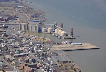 aerial view of the Saint Lawrence river harbour and Ferry Terminal in Sorel-Tracy, Quebec Canada 