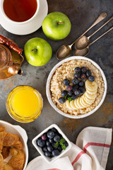 Steel cut oatmeal porridge with banana and blueberry