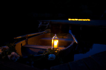Night romantic boat with candels