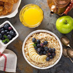 Steel cut oatmeal porridge with banana and blueberry