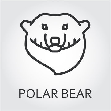 Black icon style line art, head wild animal polar bear, sea bear.