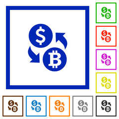 Dollar Bitcoin money exchange flat framed icons