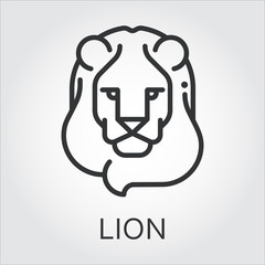 Black icon style line art, head wild animal lion.