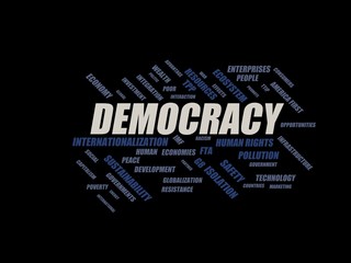 democracy - word cloud wordcloud - terms from the globalization, economy and policy environment