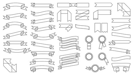 Outline ribbons and stamps set collection. Vector illustration