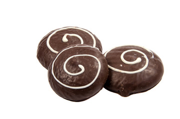 Chocolate cookies with cream filling isolated on white background.