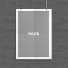 Empty white A4 sized vector paper mockup hanging with paper clips. Show your flyers, brochures, headlines etc with this highly detailed realistic design template element
