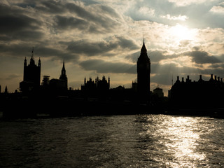 Thames and big ben silhouette, England