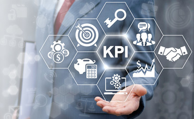 Key performance indicator business plan web computer concept. Businessman offer KPI success...