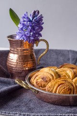 Cookies called cinnamon snails and hyacinth
