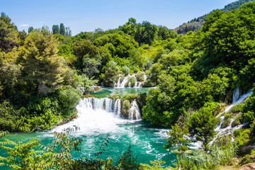 Cascade waterfalls in the forest. Krka, National Park, Dalmatia,