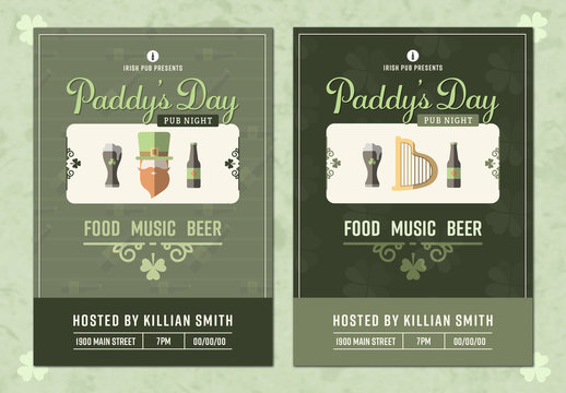 Two Illustrated St. Patrick's Day Event Poster Layouts