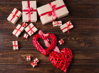 Red heart on wooden
