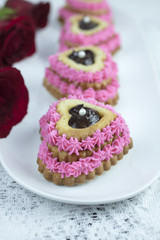 Pink Heart Cupcake With Ganache Filling, and Red Roses