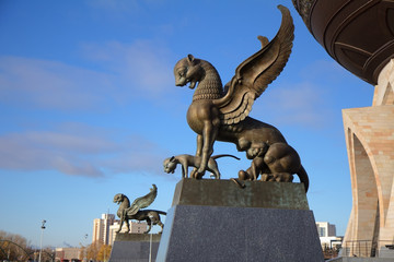 Statue of winged Barses - symbols of Republic of Tatarstan, Russ