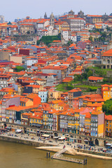 Porto, Portugal old town skyline from across the Douro River.