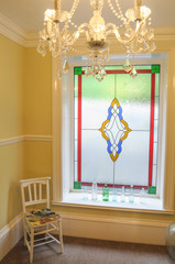 Elegant stainglass window in a mansion, bed and breakfast