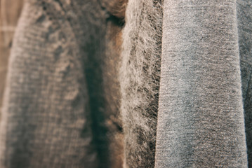 closet of men's clothes gray