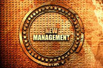 new management, 3D rendering, text on metal
