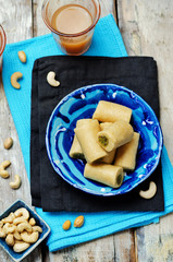 Cashew Pistachio roll. Kaju pista roll. Indian sweets