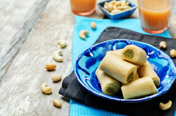 Cashew Pistachio roll. Kaju pista roll. Indian sweets