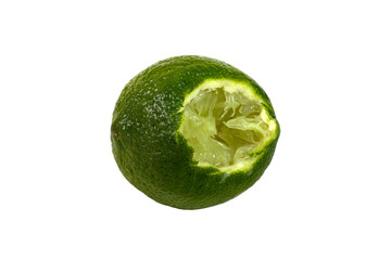 Lime Fresh bitten off isolated on white background, close-up