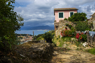 Sestri Levante, silence bay. Country house on the coast, Liguria, Italy