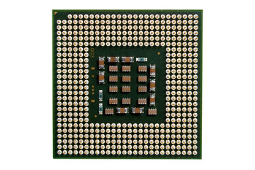 CPU (Central Processing Unit) chip isolated on white background, close-up, A computer motherboard ...