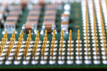 closeup contacts CPU (Central Processing Unit) chip isolated on white background, A computer motherboard high technology
