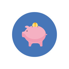 Money box icon in flat style isolated in a circle.